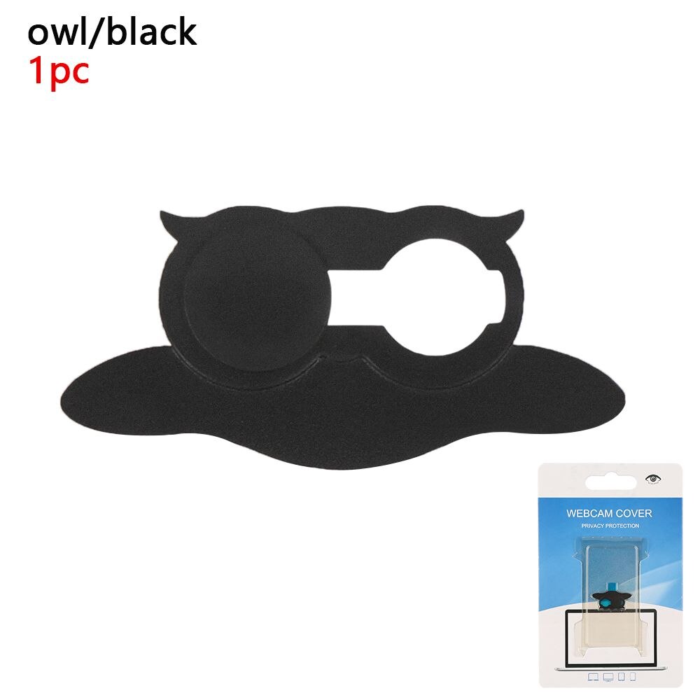 Universal Plastic WebCam Cover Shutter Magnet Slider Camera Cover for IPhone Laptop Mobile Phone Len Privacy Stickers: Black 1pc owl