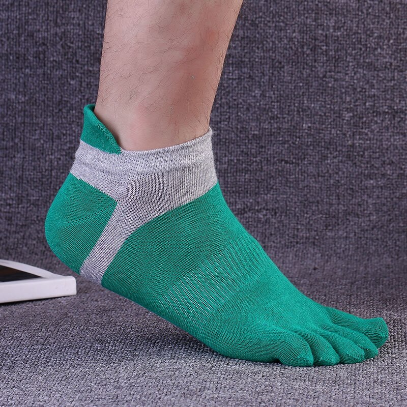 Pure Cotton Five Finger No Show Socks Mens Sports Breathable Comfortable Shaping Anti Friction Ankle Socks With Toes EU 38-44: green