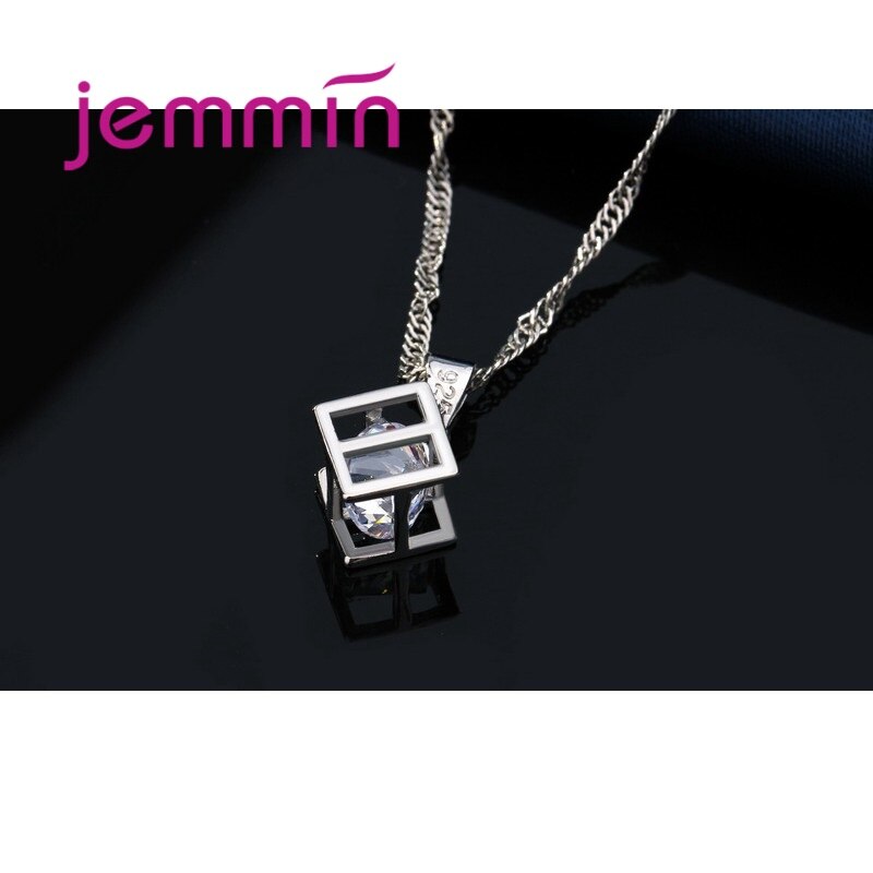 Verklaring Wedding 925 Sterling Zilver Vrouwen Geometrische Choker Joyas Zirconia Hanger Ketting Oorbellen Sieraden Sets