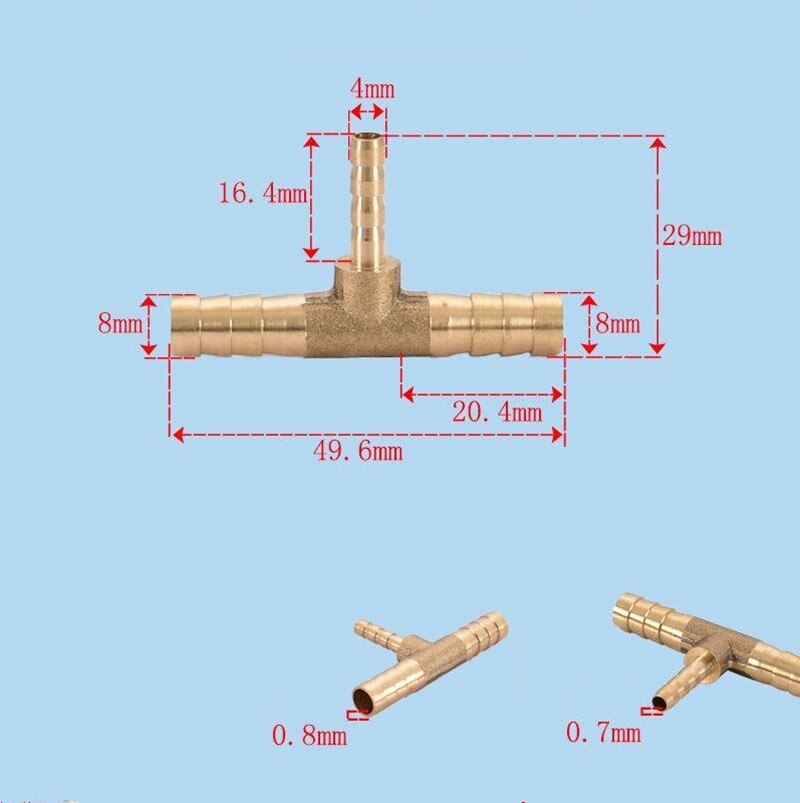 Brass Pagoda Barb Pipe Fittings Equal / Variable Diameter 3 Way T-type 4mm 5mm 6mm 8mm 10mm 12mm 14mm 16mm Oil / Water / Gas: OD 8-4-8