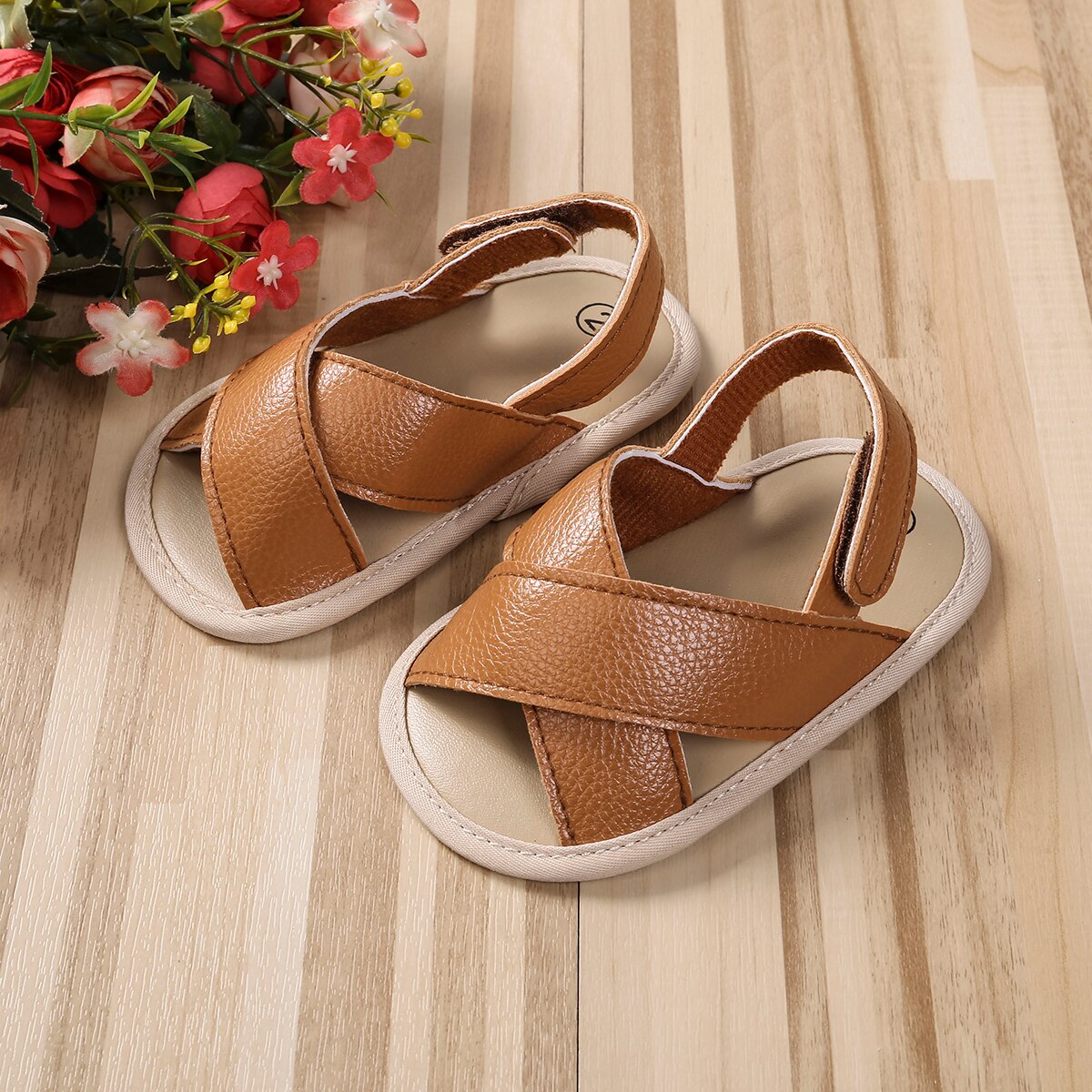 0-12M PU Bandage cross Mini Sandal Kids Sandals Girls Shoes Girl Kids Beach Breathable Sandals Children's: Apricot / 13-18 Months