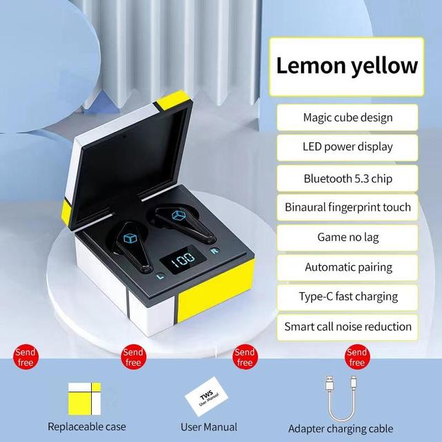 Bluetooth 5.3 Earphones LED Power Digital Display Headset Touch Control In-Ear Earbuds Noise Cancel Earphone For Smartphones: Yellow