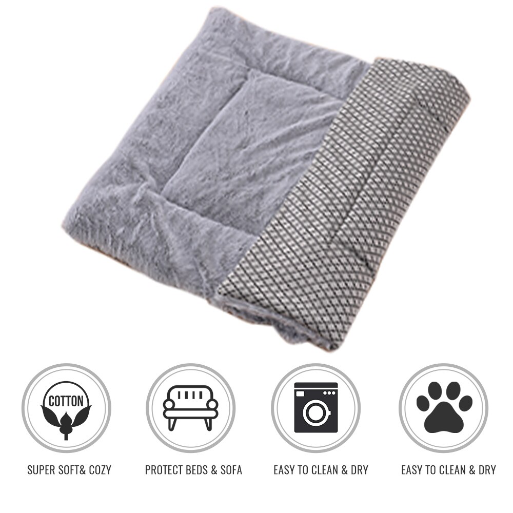 Kattsäng hund säng husdjursmatta vinter förtjocka varm katt hundfilt valp sovfodral handdukskudde för liten medelstor hundkoja: Kort plyschgrå / 60 x 40cm