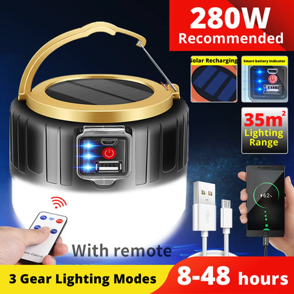 Solar LED Camping Lichter leistungs starke Not lichter Markt Energie spar lampe Fernbedienung Zelt lampe wiederauf ladbare Außen lampe: 9w