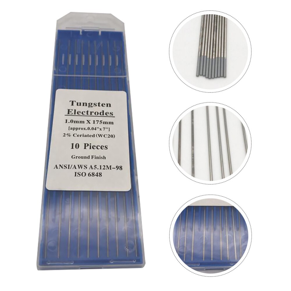 Electrodos de tungsteno duradero Ceriated WT20, electrodo de soldadura para soldadura TIG Arc MIG, 1 paquete: Silver 1