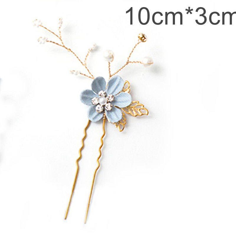Lky fr bryllup hår tilbehør brude hovedbeklædning kamme guld blade brud hovedbeklædning perle hårnål blomster brud bryllup dekoration: Blåt hårtøj d