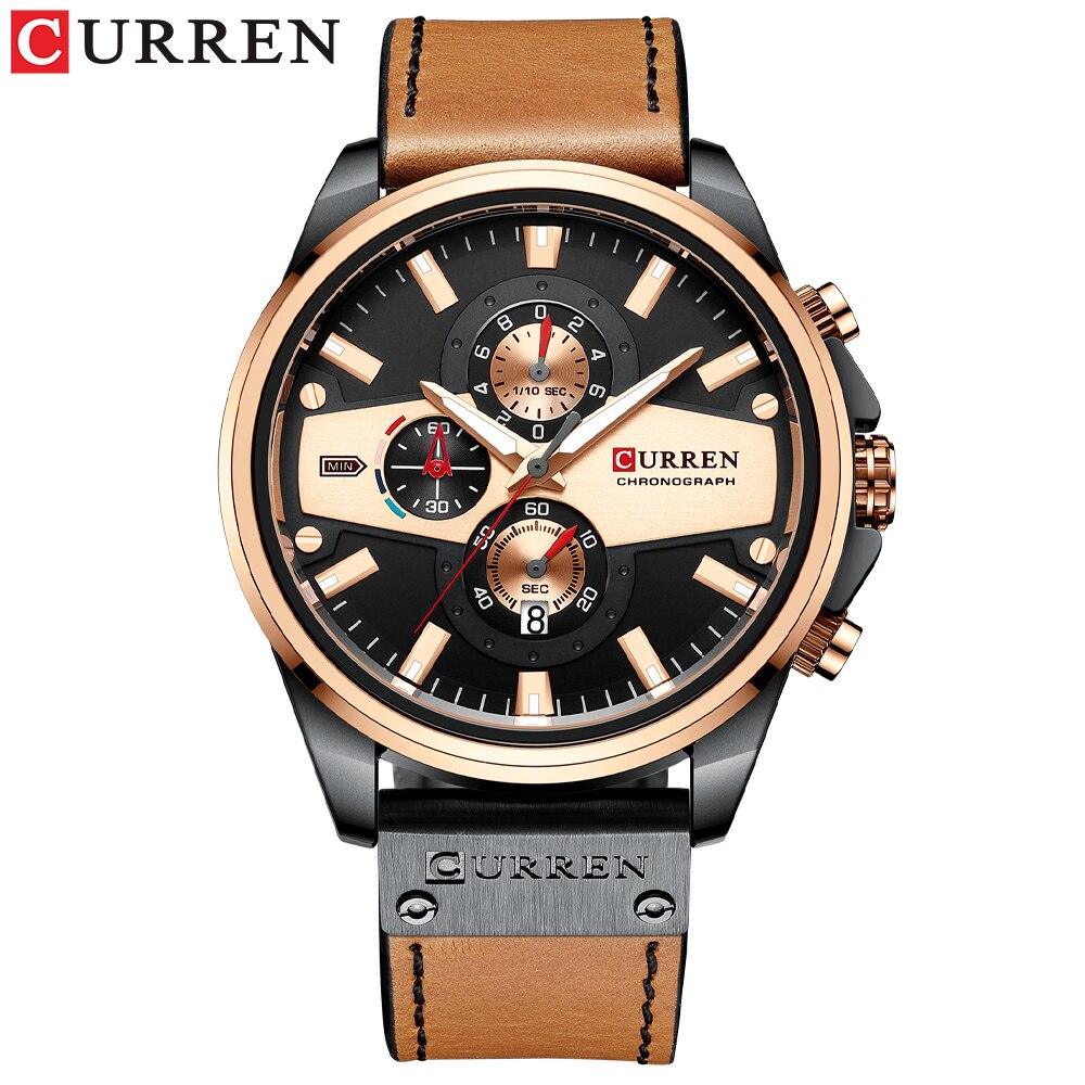 Curren Casual Horloges Voor Mannen Creatieve Chronograaf Horloge Lederen Quartz Klok Man: orange