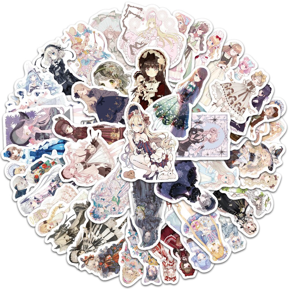 10/50 stück gothic-girl-lolita-girl-aufkleber, handzettel-aufkleber, selbstgemachte aquarell-handbemalung, alltags-scrapbooking-handyaufkleber