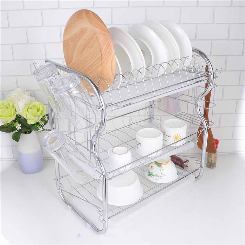 3 schicht Abtropfgestell Eisen Kunst Küche Besteck Ablauf Gestell Utensilien Lagerung Organizer Rostfrei Gerichte Platten Organisation Regal