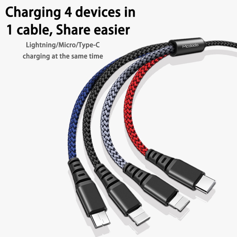 Mcdodo 4 in 1 USB Cable for Micro USB Type C Charger Cable for iPhone Xs Max XR X 8 7Huawei 3 in 1 USB C Fast Charging Data Cord