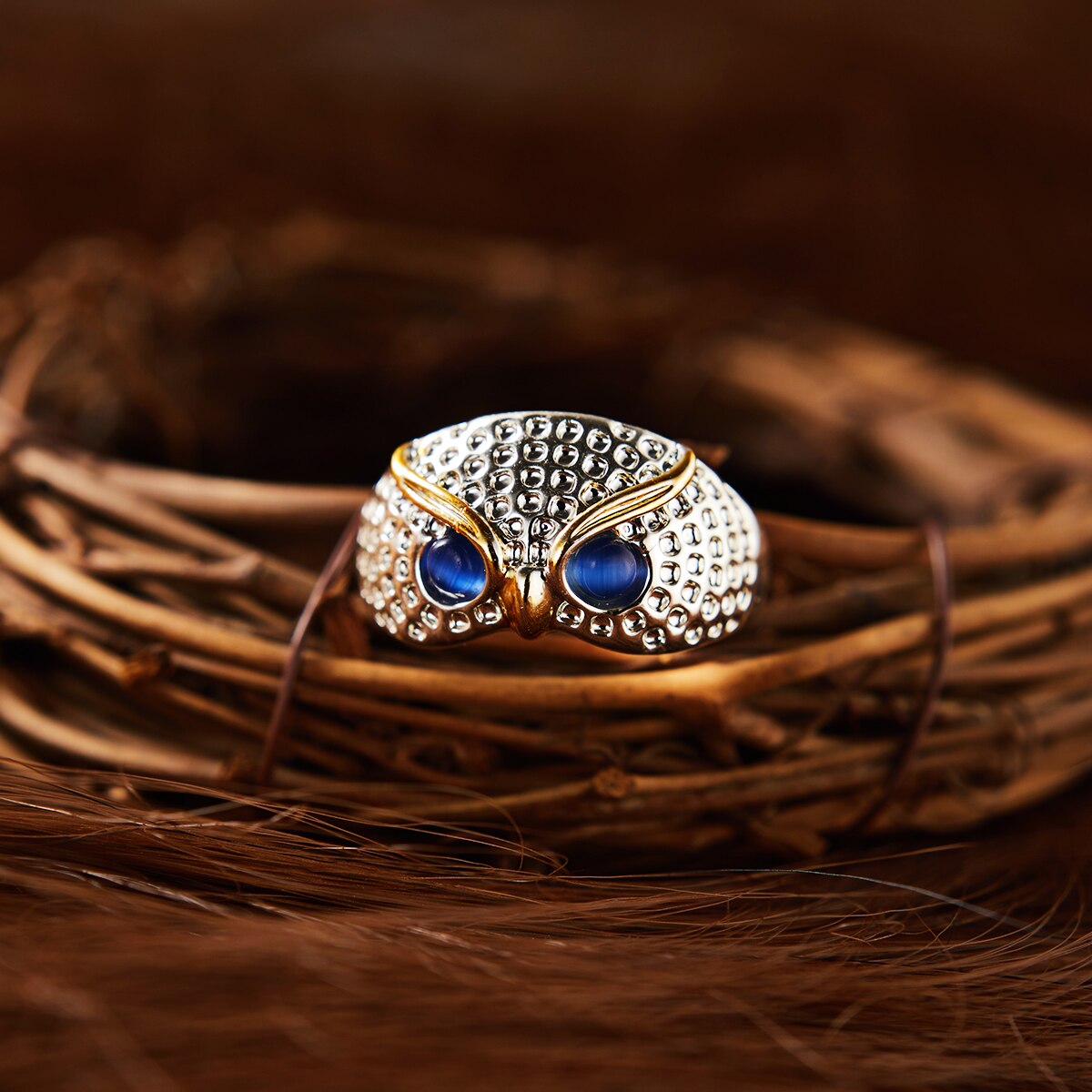 Retro Animal búho anillos para las mujeres 6 estilo lindo ojo azul plateado ajustable anillo de joyería de los hombres de