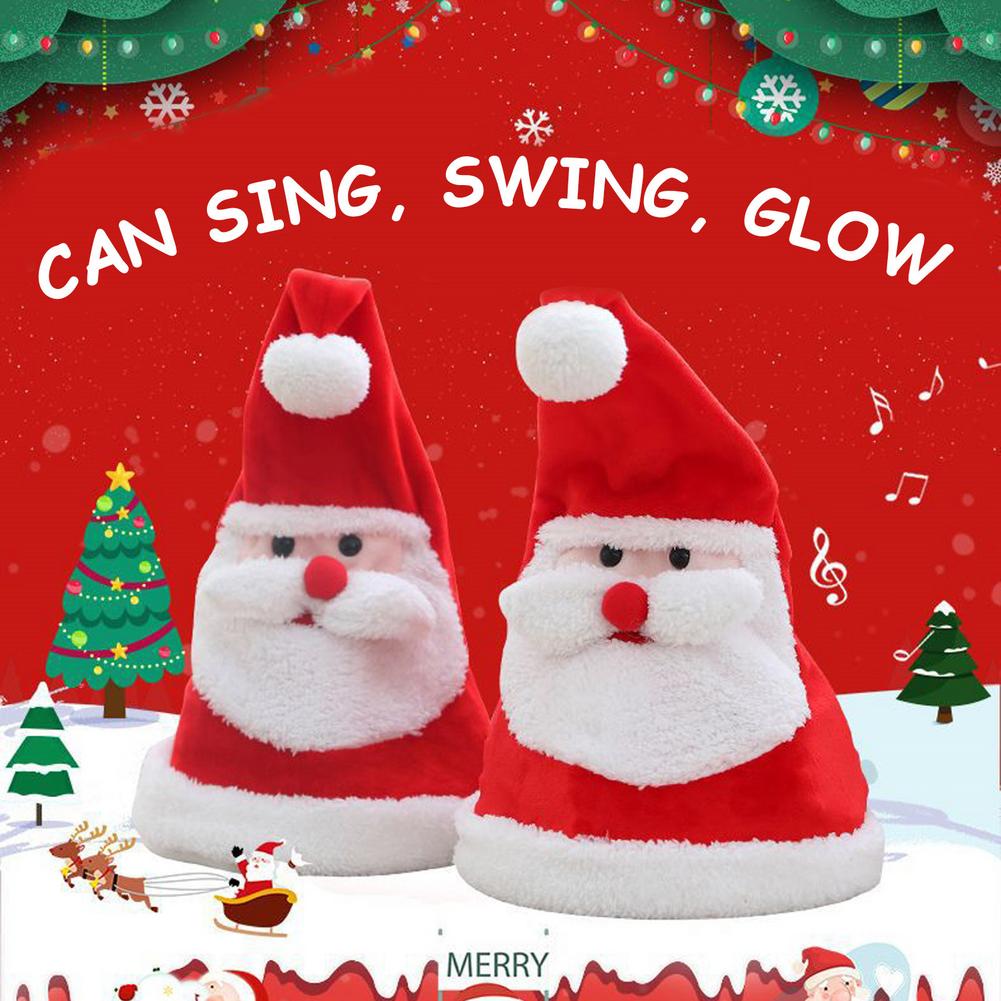 Zachte Pluche Warme Kerst Kerstman Hoed Met Beweegbare Oren Musical Kleurrijke Verlichting Zachte Cap Christmas Voor Kinderen Volwassenen
