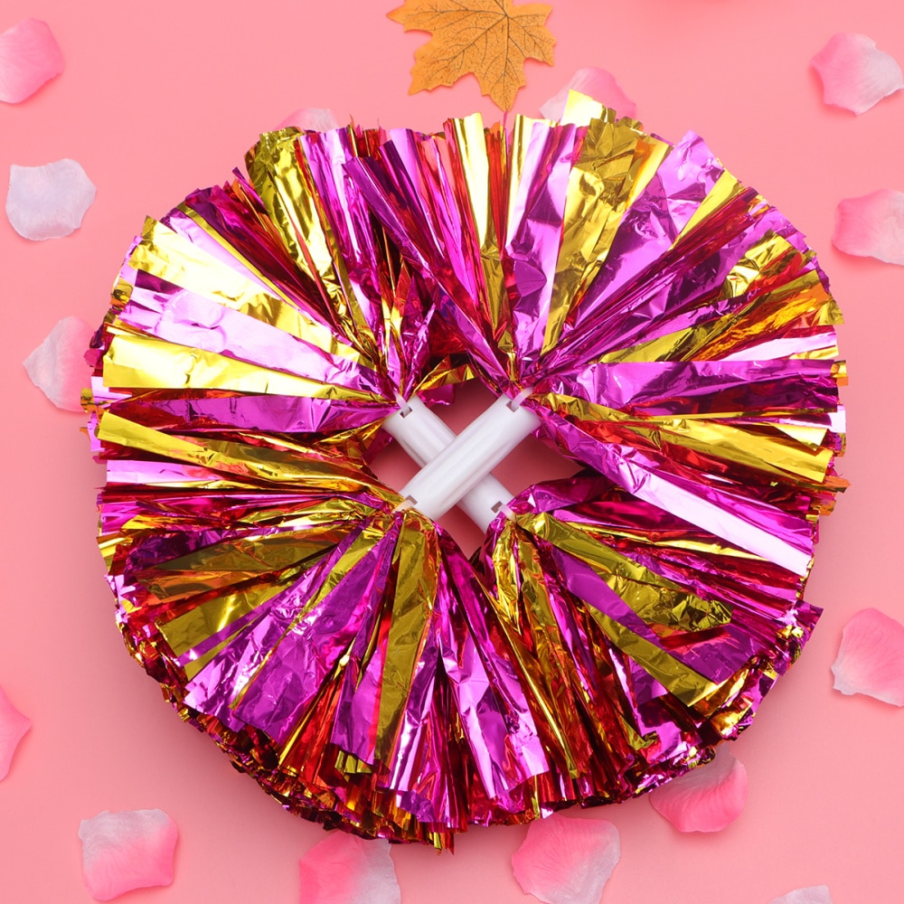 2 Pcs Cheering Balls Squad Spirited Shinny Cheerleading Kit Cheer Poms Cheerleaders Supples with Handle for Competition