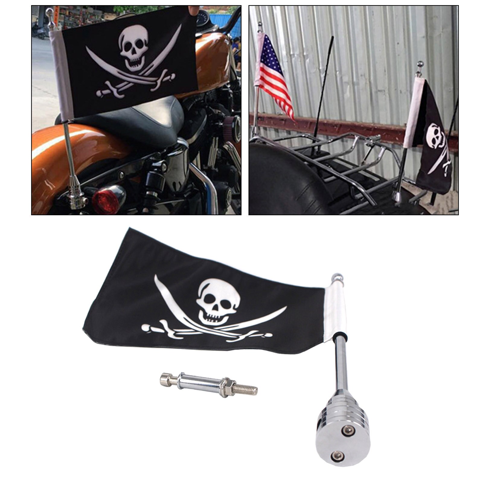 Motorcycle Flag Pole Universal Fit For Harley Pour 1200 1997
