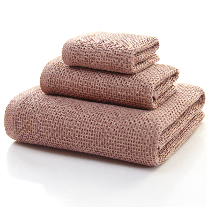3- stykker / sæt bikage tyndt bomulds håndklæde sæt sommer håndklæder lille ansigt håndklæde brun grå absorberende vaskeklud: Brun