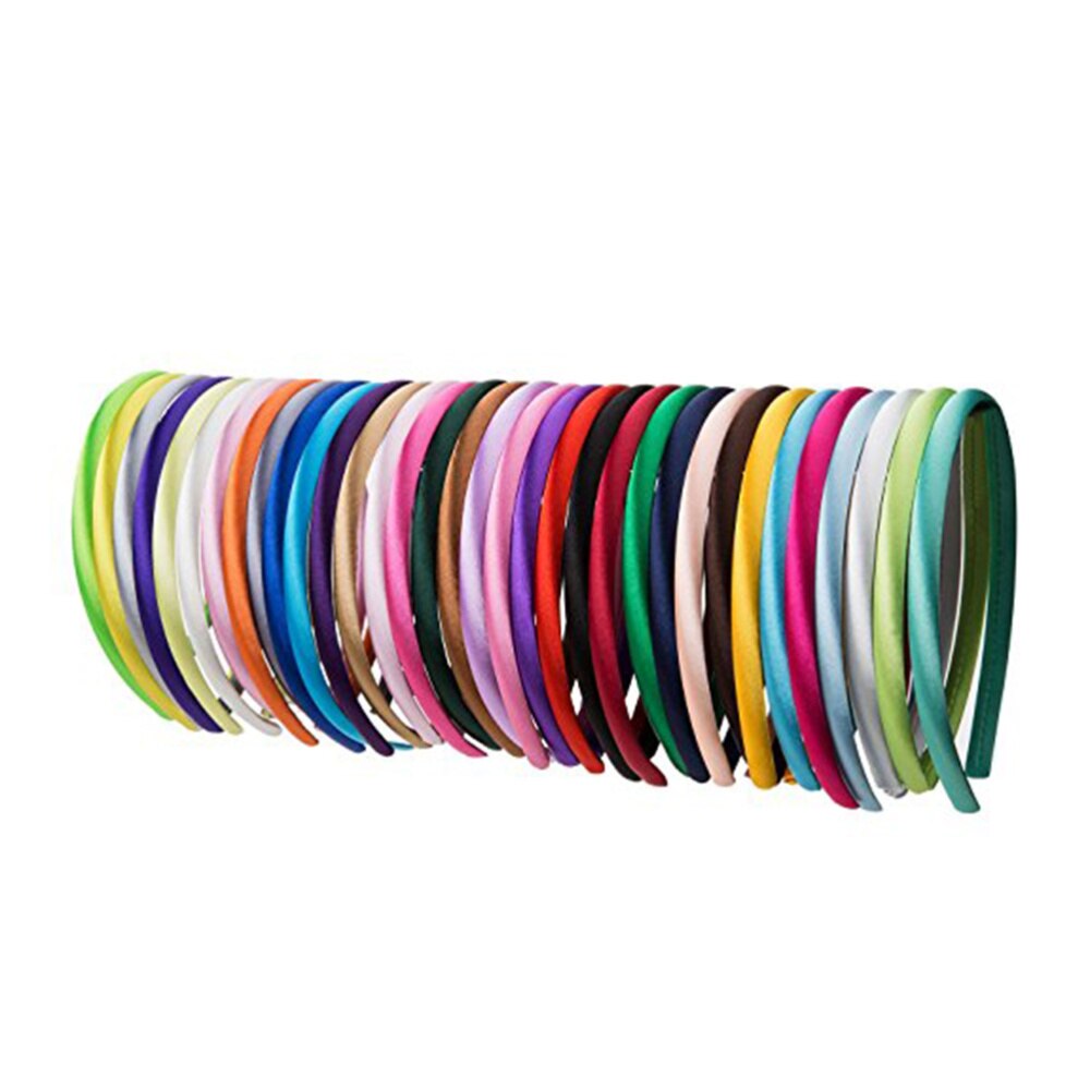 34pcs 1cm Width Satin Headband Beautiful Flexible Satin Covered Headbands for Women Girls Ladies (34 Colors)