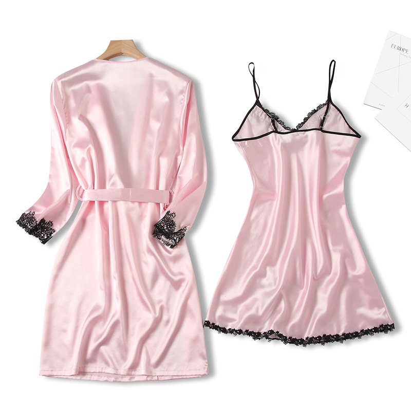 Albornoz fino y cómodo de encaje para el hogar, ropa de dormir Sexy con tirantes de seda, para verano, novedad