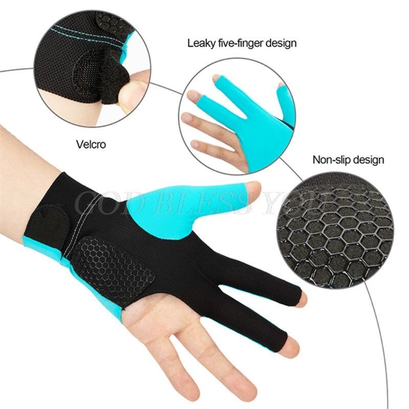 thumbnail image 2 of 3-Finger Billiard Glove - Lycra Snooker Pool Cue Glove For Smooth Strokes (Green, Large) 2 of 13