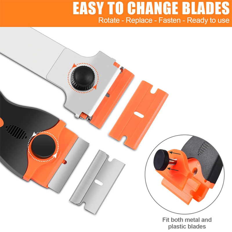 Raspador de lâmina de barbear, raspador de vidro de dois gumes com lâminas de plástico de metal, raspador multiuso para remover decalques adesivos