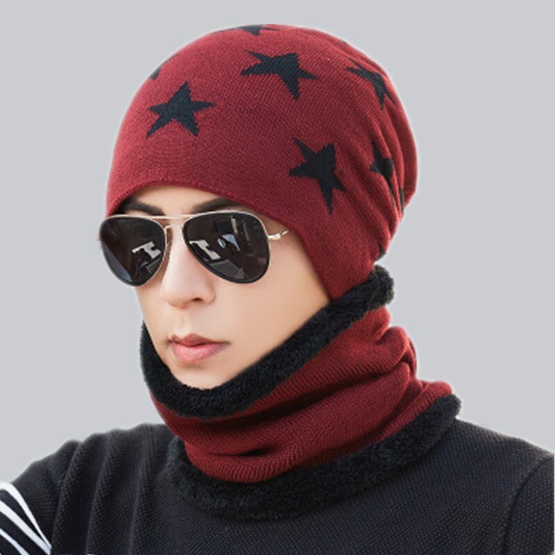 Forældre barn udendørs 2 stk super varm vinter balaclava uld huer strik hue og tørklæde til 3-12 år pige drenge hatte: Voksen rød