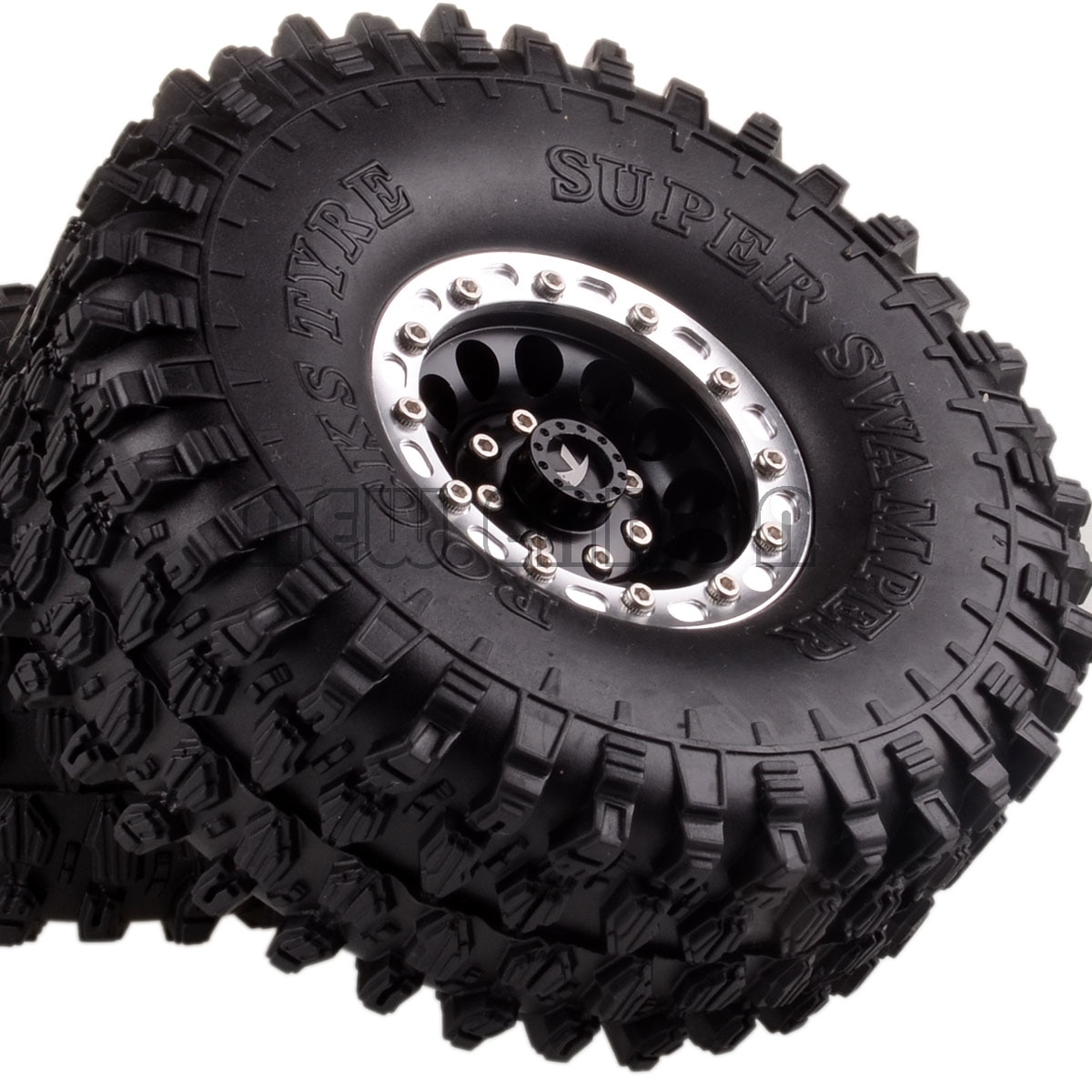 ENRON 1P 1.9" Metal Wheel RIMS & 120mm Super Swamper Rocks Tyre Tires RC 1/10 1:10 Rock Crawler Axial SCX10 SCX10 II 90046: BLACK SILVER BLACK