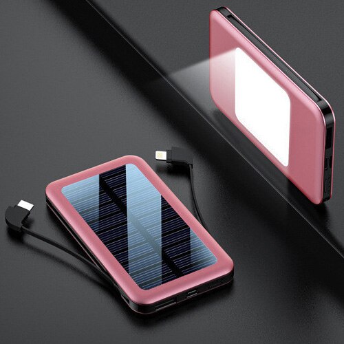 80000 mah mini-solar-powerbank, tragbarer schnelllade-akku mit 2 ladekabeln und led-beleuchtung: Rosenrot