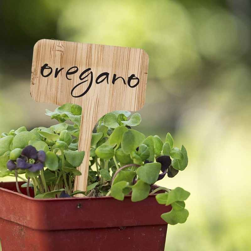 50 Uds. Etiquetas de plantas de bambú, etiquetas de señal de plantas de madera tipo T ecológicas, marcadores de jardín para semillas, hierbas en maceta, flores, verduras