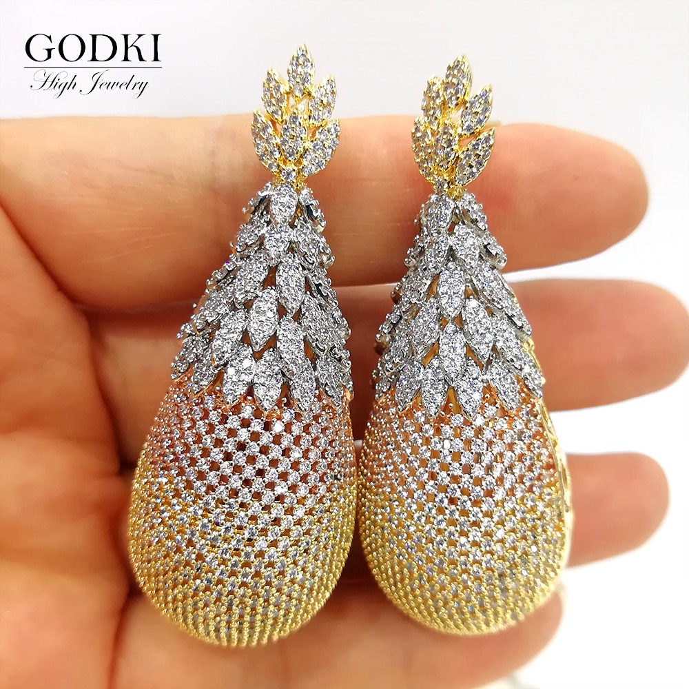 GODKI luxe ananas boucles d'oreilles goutte pour les femmes de mariage zircon cubique Dubai boucles d'oreilles de mariée bijoux fantaisie fête d'été