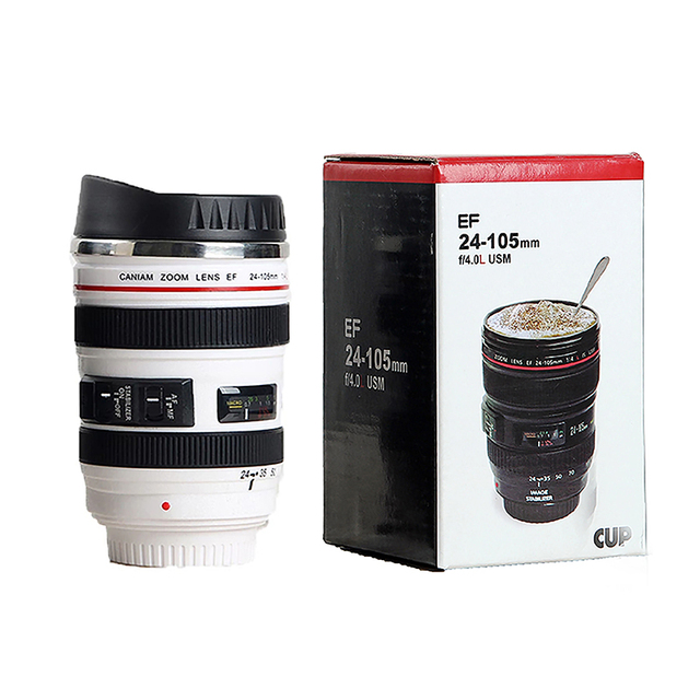 Stainless Steel Camera EF24-105mm Coffee Lens Mug White Black Coffee Mugs Unique Cup Coffee Cups canecas tazas vaso caf: light yellow