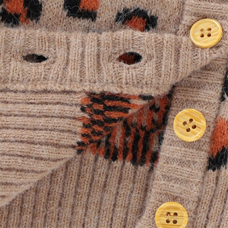 Kinderen luipaardprint trui gebreide cardigan winter baby kinderen meisjes warme trui jas peuter meisje dikke jas