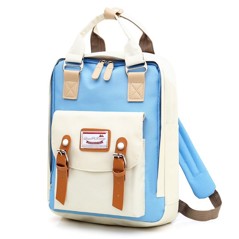 USB Backpack Women Shoulder Bag Female Laptop Backpacks For School Teenagers Girl Preppy Style Student Travel Backpack: White And Blue