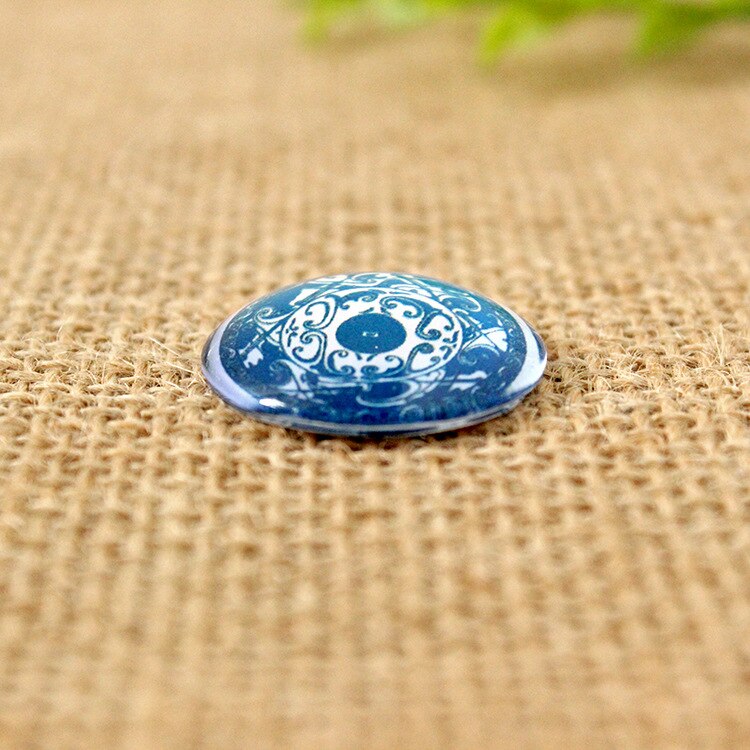 Cabujones de cúpula de cristal de porcelana azul y blanca para fabricación de joyas, gemas estampadas, Media redonda, manualidades, DIY