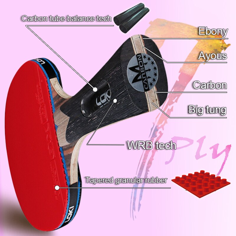 Lokim 7.0 -stjerners bordtennisracket 5 tre 2 karbonfiber offensiv bordtennisracket flaggermus med gtx gummi