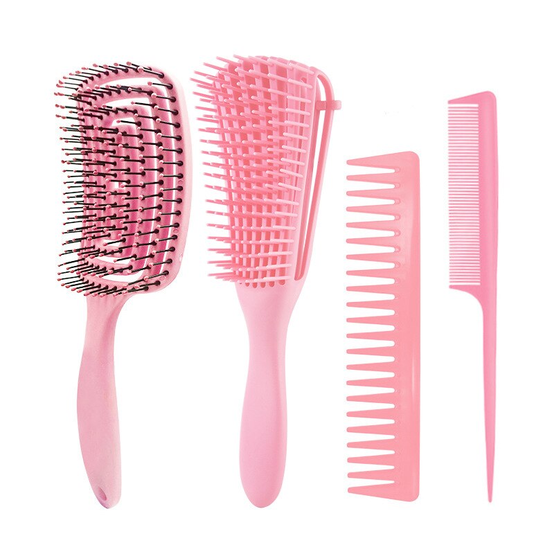 Detangling Hair Hrush Hair Comb Set Detangler Hairbrush for Curly Hair Barber Accessories Hair Care Styling Tools: Pink Set