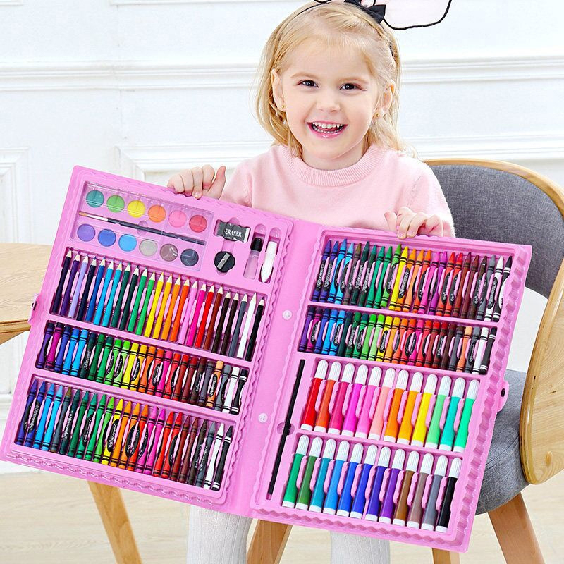 42-208PCS Children Art Painting Set Watercolor Pencil Crayon Water Pen Drawing Board Doodle Supplies Kids Educational Toys