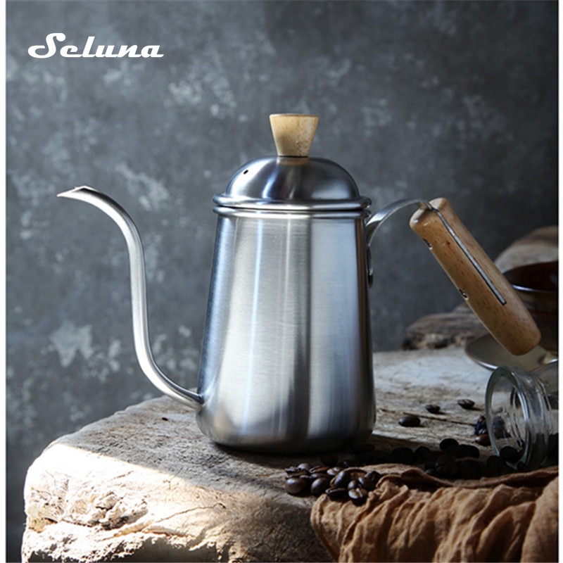 650ml Stainless Steel Gooseneck Drip Coffee Kettle Coffee Pot Long Spout Kettle Wood Handle Stovetop Espresso Pour Over Teapot