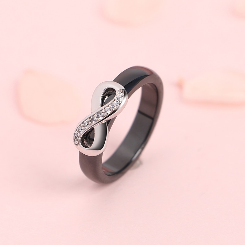 925 Rings Women 4mm Black White Ceramic Ring India Stone Crystal Infinity Comfort Wedding Rings Engagement Brand Jewelry
