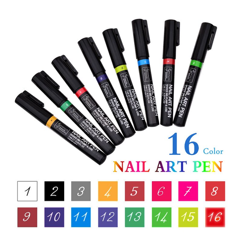 16 Stks/set Kleur Nail Art Gereedschap 3D Geschilderd Pennen Stained Punt Pennen Nail Borstels Diy Nail Pennen Nail Art Voor manicure Decoratie