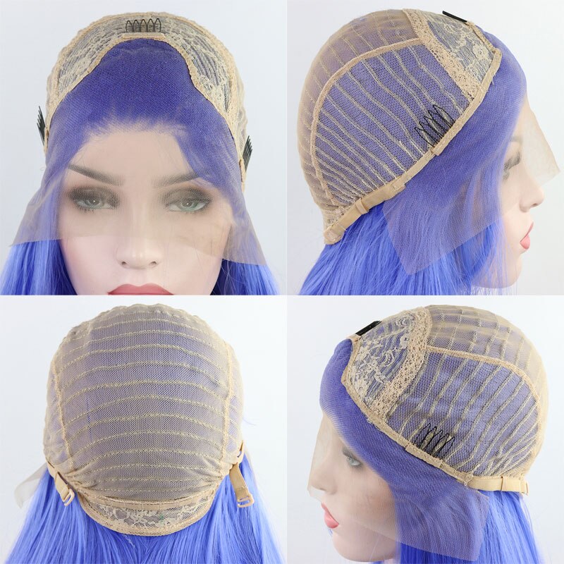 Pelo sintético liso Natural azul cielo Bombshell peluca con malla frontal sin pegamento de fibra resistente al calor para pelucas de mujer