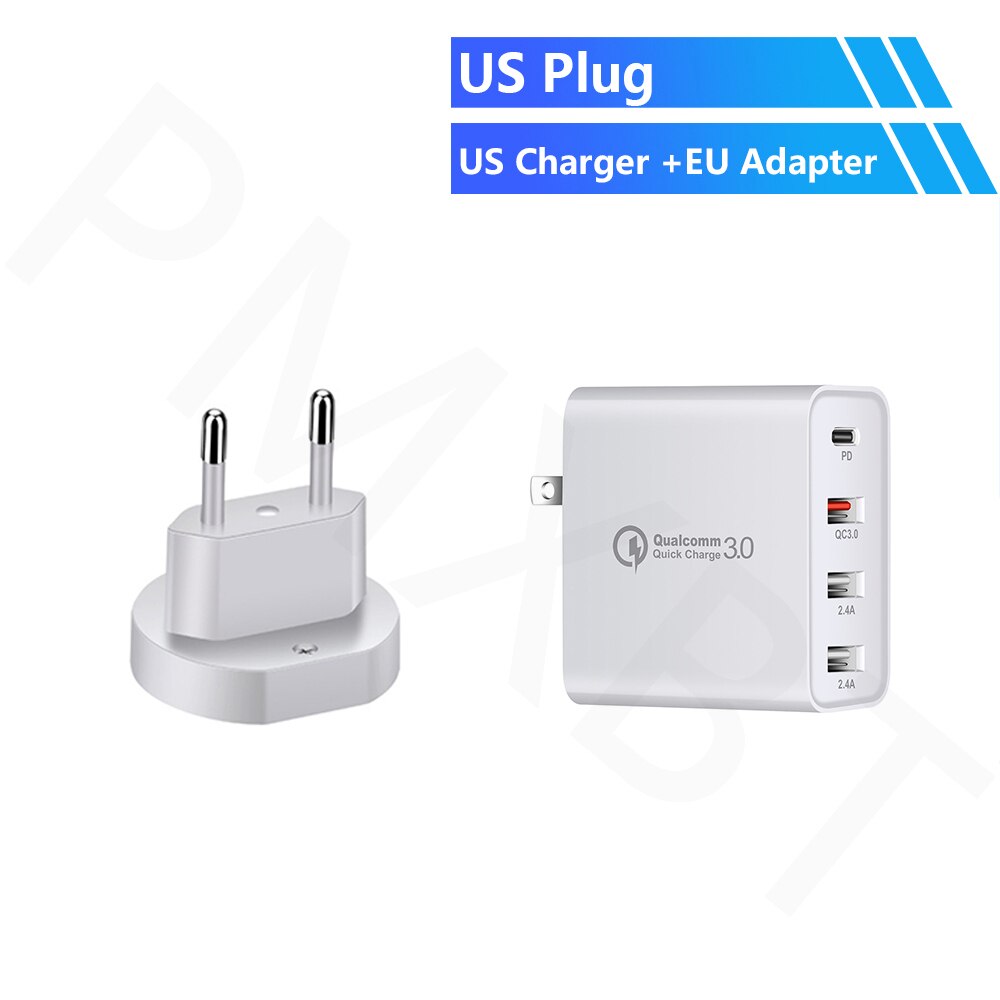 Multi USB Charger QC 4.0 Type C PD Wall Charger For Samsung S10 A90 Huawei Tablet iPhone 11 pro X MacBook Power Charging Adapter: EU Plug White