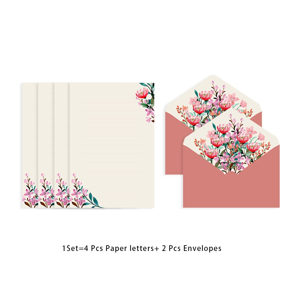 6pcs Printed Flowers Envelope Set Stationery Wedding Greeting Card Envelope Invitation Letter Paper Office School Supplies