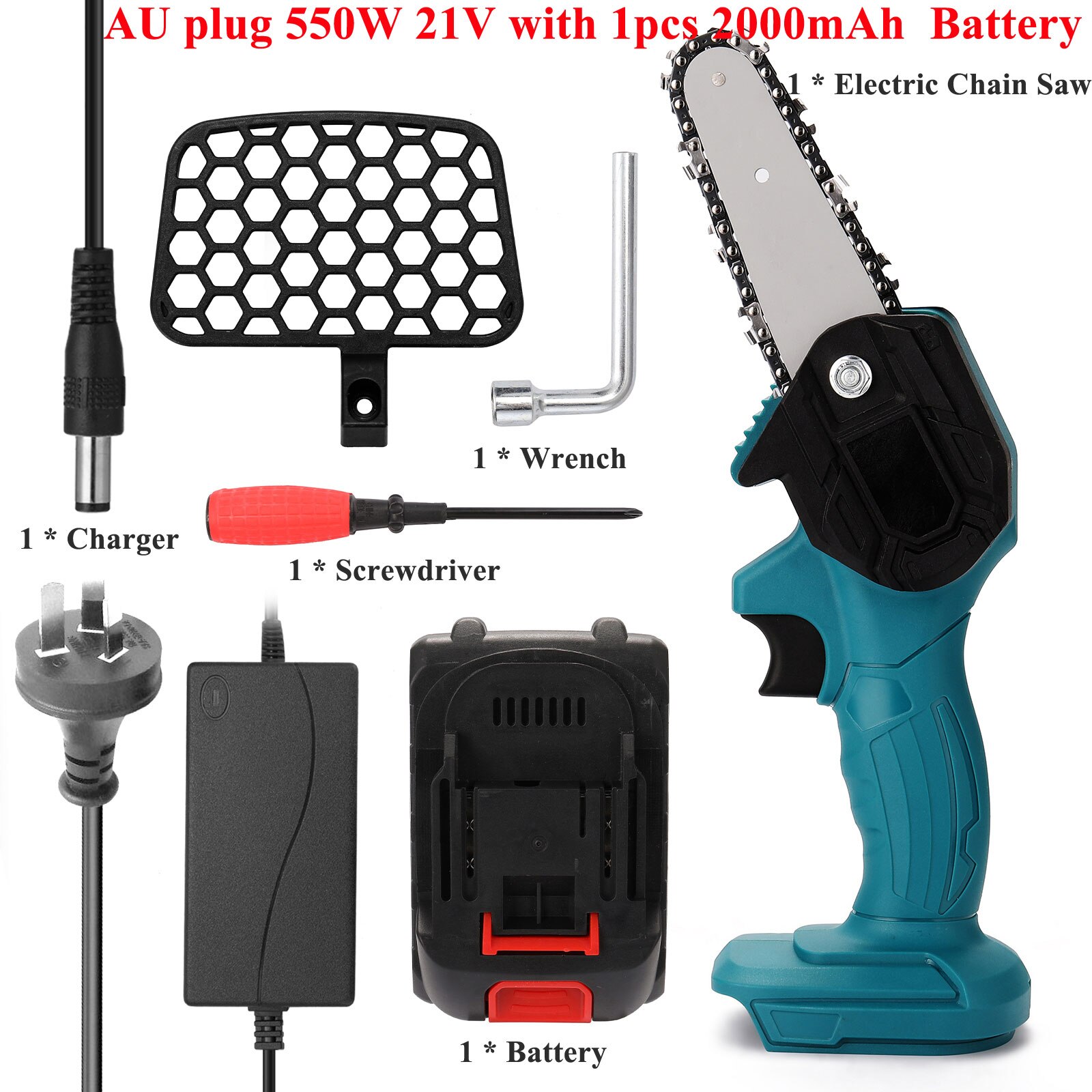 21V Lithium Batterij (Twee) draagbare Elektrische Snoeizaag Oplaadbare Kleine Elektrische Zagen Houtbewerking One-Handed Elektrische Zaag: AU with 1 battery