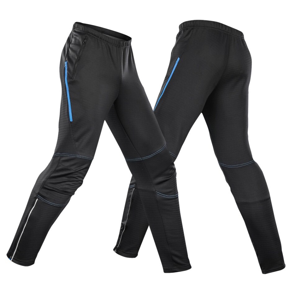 Lixada Men's Waterproof Cycling Pants Thermal Fleece Windproof Winter Bike Riding Running Sports Pants Trousers Cycling Pants: Blue / M