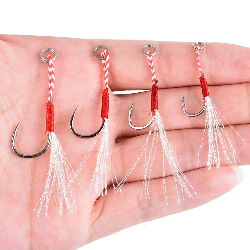 20 Stks/partij Vissen Lokken Langzaam Jigging Vissen Cast Jigs Assist Haak Prikkeldraad Enkele Jig Haken Draad Veer Pesca Hoge Carbon staal
