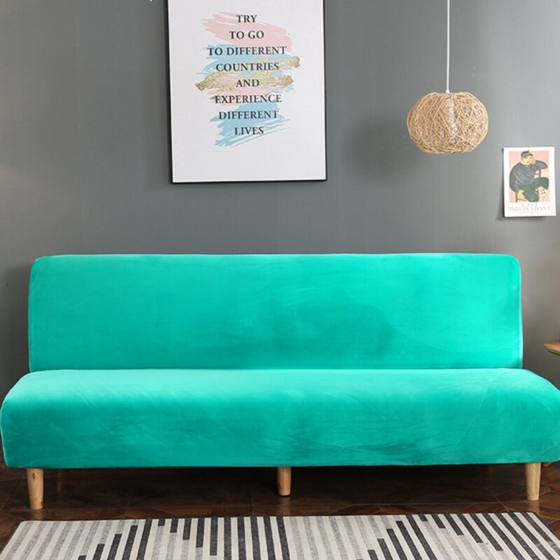 Sofa Cover Without Armrest Sofa Bed Solid Color Soft Plush Couch Cover Living Room with Elastic Band Stretch couch cover elastic: 7 / 180-220CM