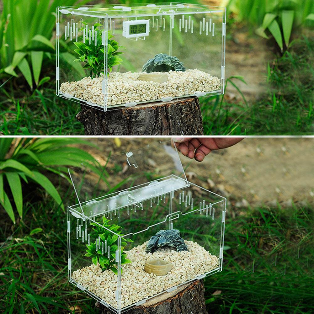 Akryl krybdyr tank insekt skildpadde firben gennemsigtig avlsboks vivarium låg krybdyr kæledyr produkt terrarium til små dyr