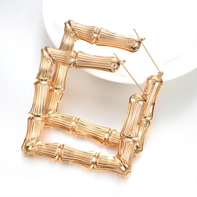 Brincos de bambu dourado para mulher kolczyki damskie piercing aros grande argola moda feminina jóias triângulo quadrado coração: square