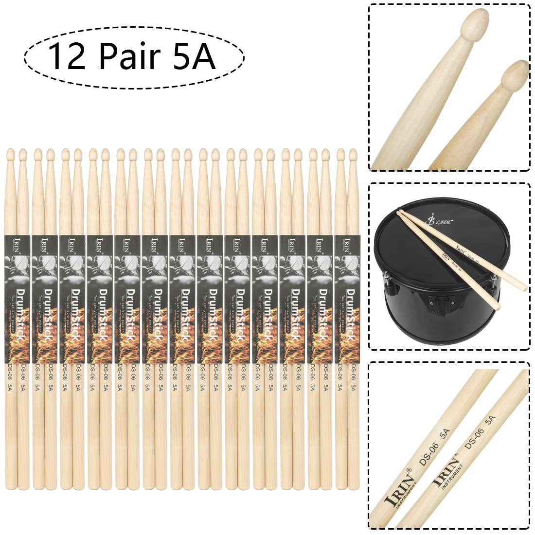Baquetas de tambor IRIN 5A 7A, par de baquetas de arce, piezas de instrumentos musicales de percusión, accesorios de tambor resistentes de alta densidad: Borgoña