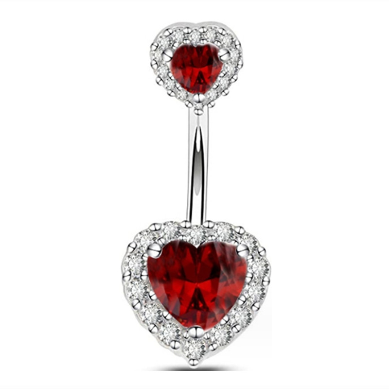 1 pièces coeur rouge nombril anneaux acier vert cristal ventre haltère nombril Piercing papillon pour femmes filles Piercing Ombligo