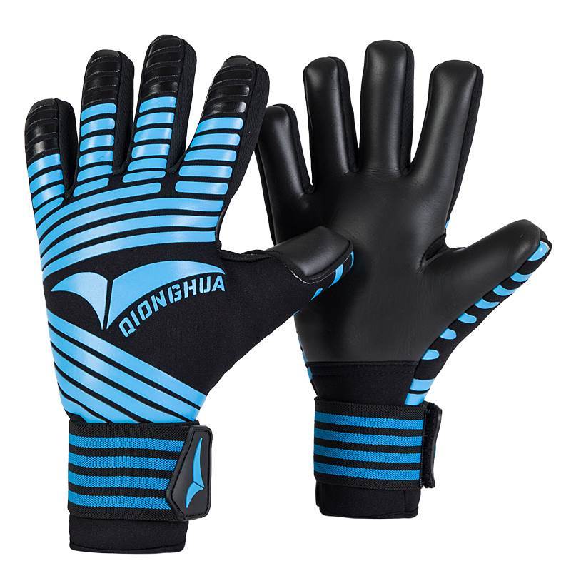 Kids Mens Goalkeeper Gloves Thick Latex Football Without Finger Protection Keeper Gloves Goalie Training Gloves: Blue / Size 8